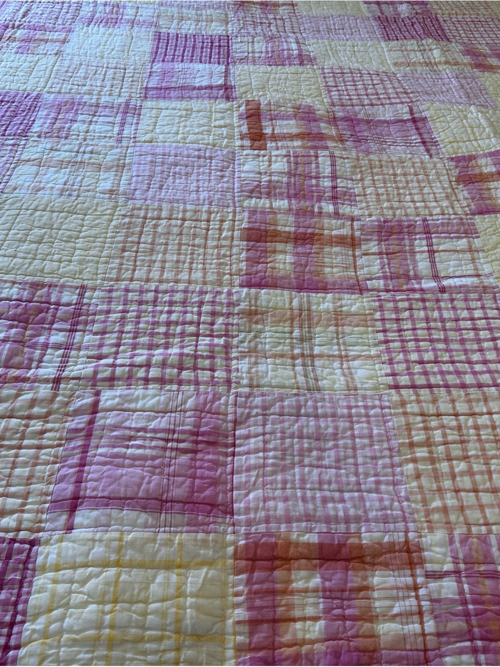 Pottery Barn Kids Pink Orange Plaid Patchwork Quilted Twin Quilt 68” x 81” - Picture 2 of 7